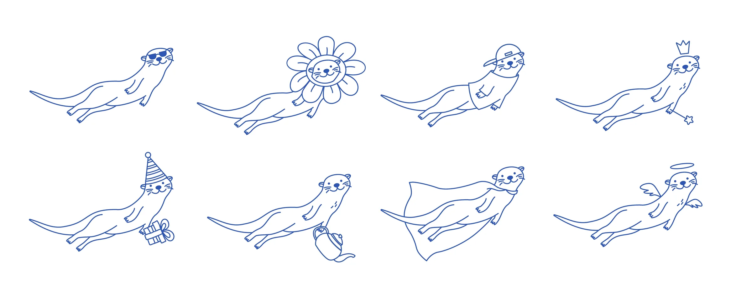 Biroon otter character variations and costume explorations