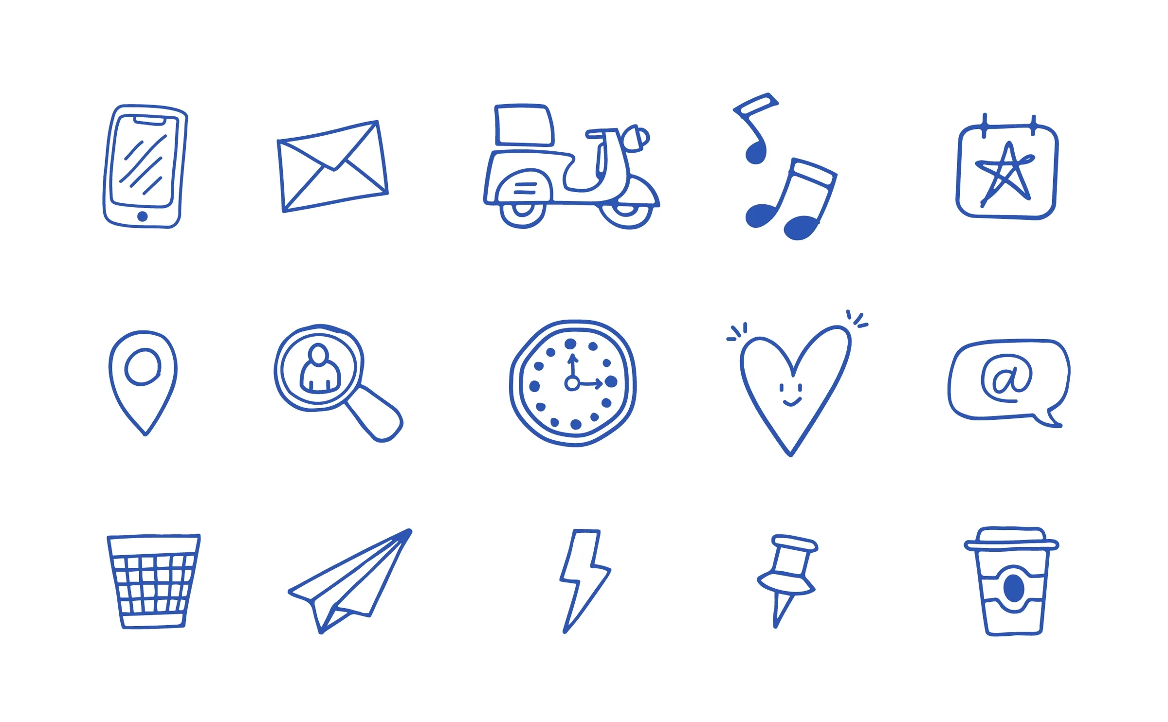 Biroon icon system drawn in blue linework