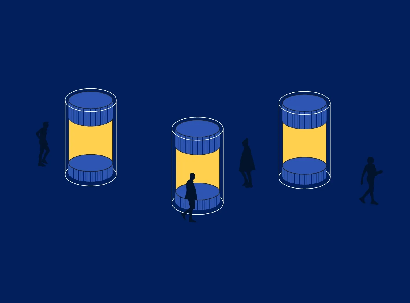 Biroon blue lighting columns in spatial system