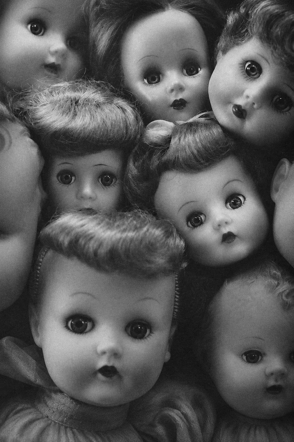 Cluster of vintage doll faces used as a BLUR identity and recognition cue