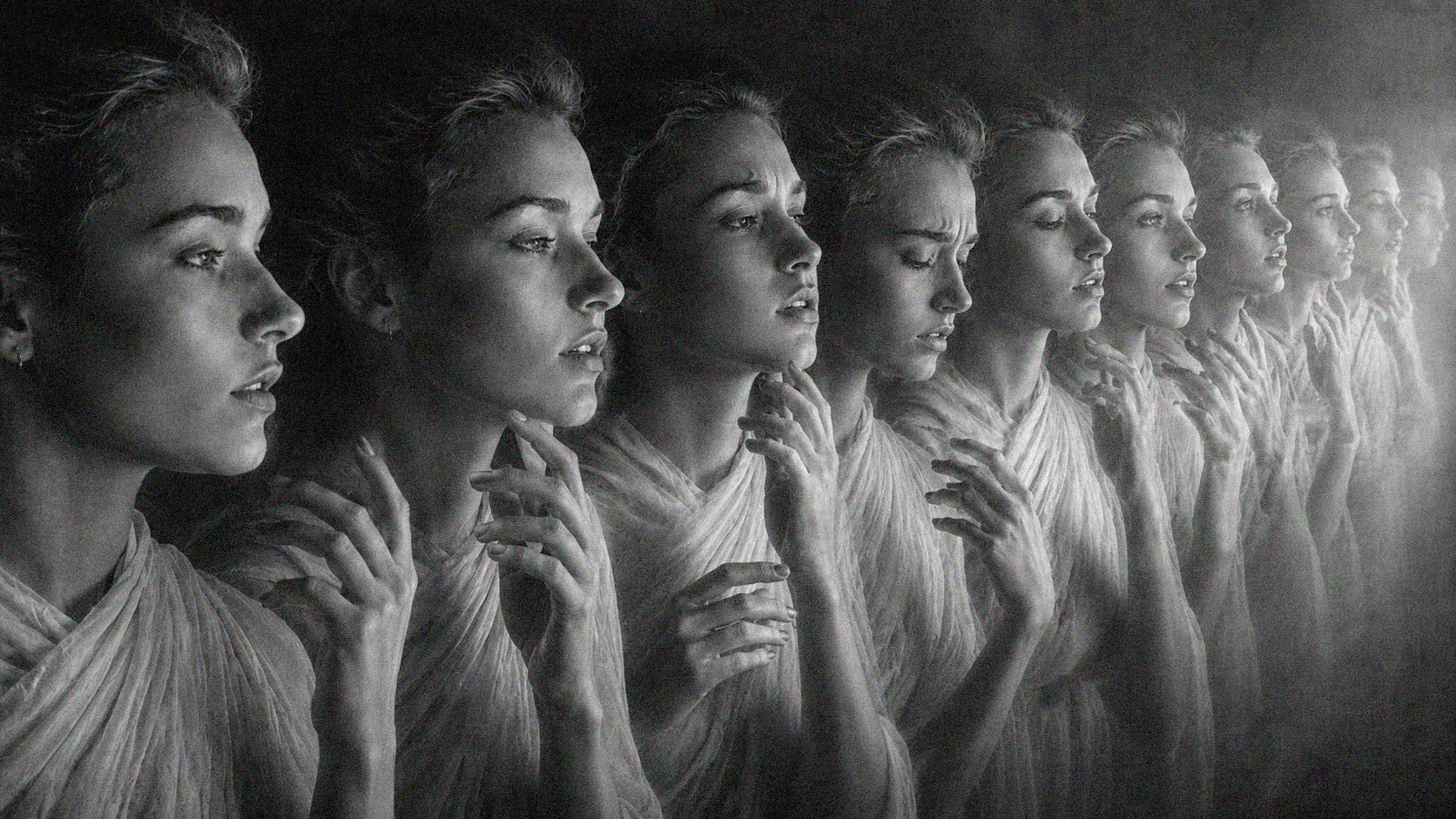 BLUR repeated profile figures suggesting fractured identity and transition