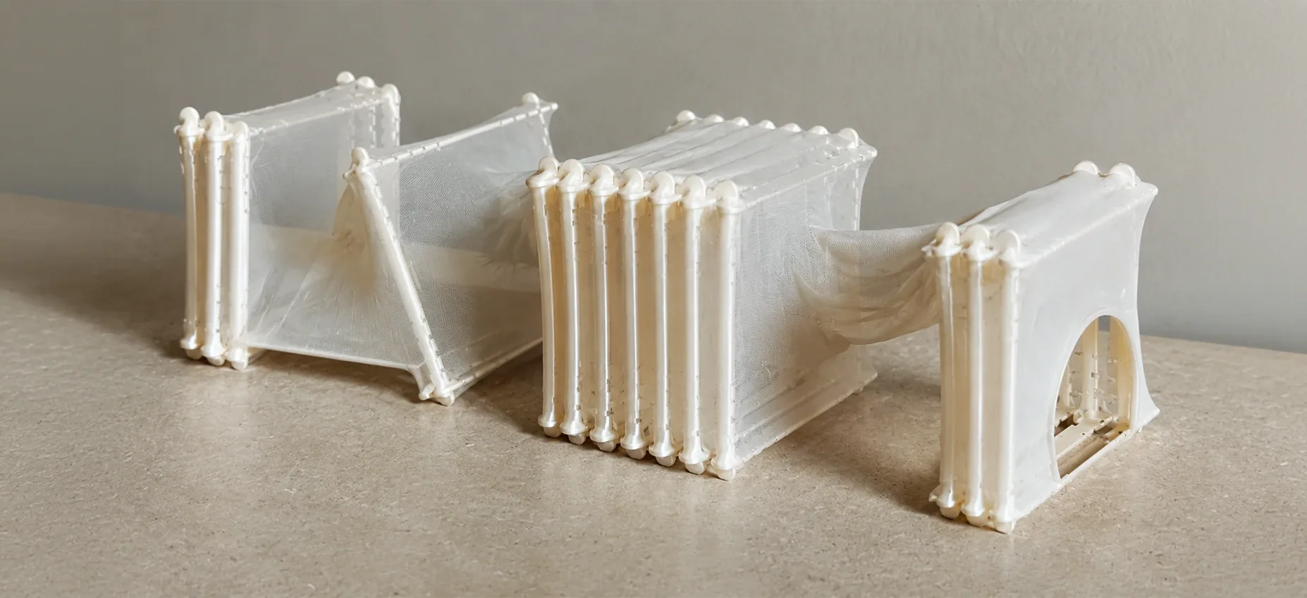 BLUR white physical prototype model viewed at an angle