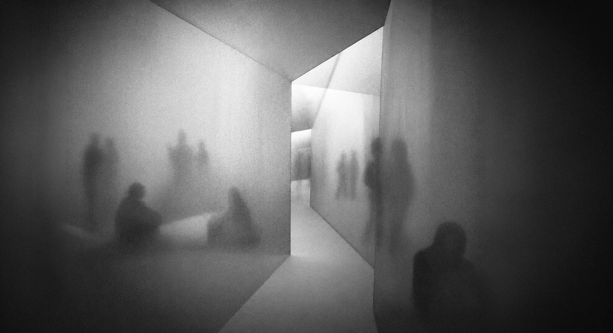 BLUR shadow hallway with blurred figures in a transitional space