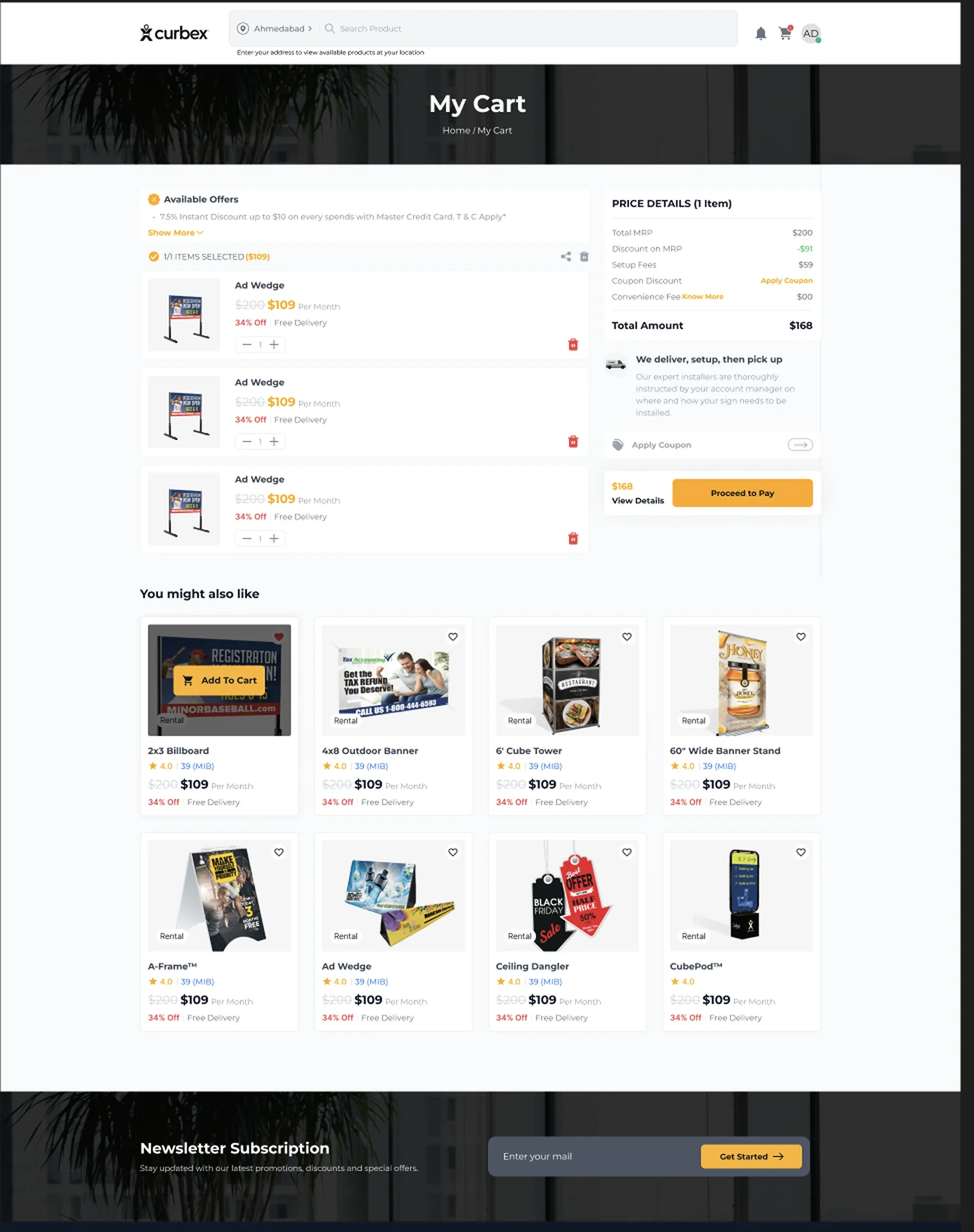 Old Curbex cart page screenshot