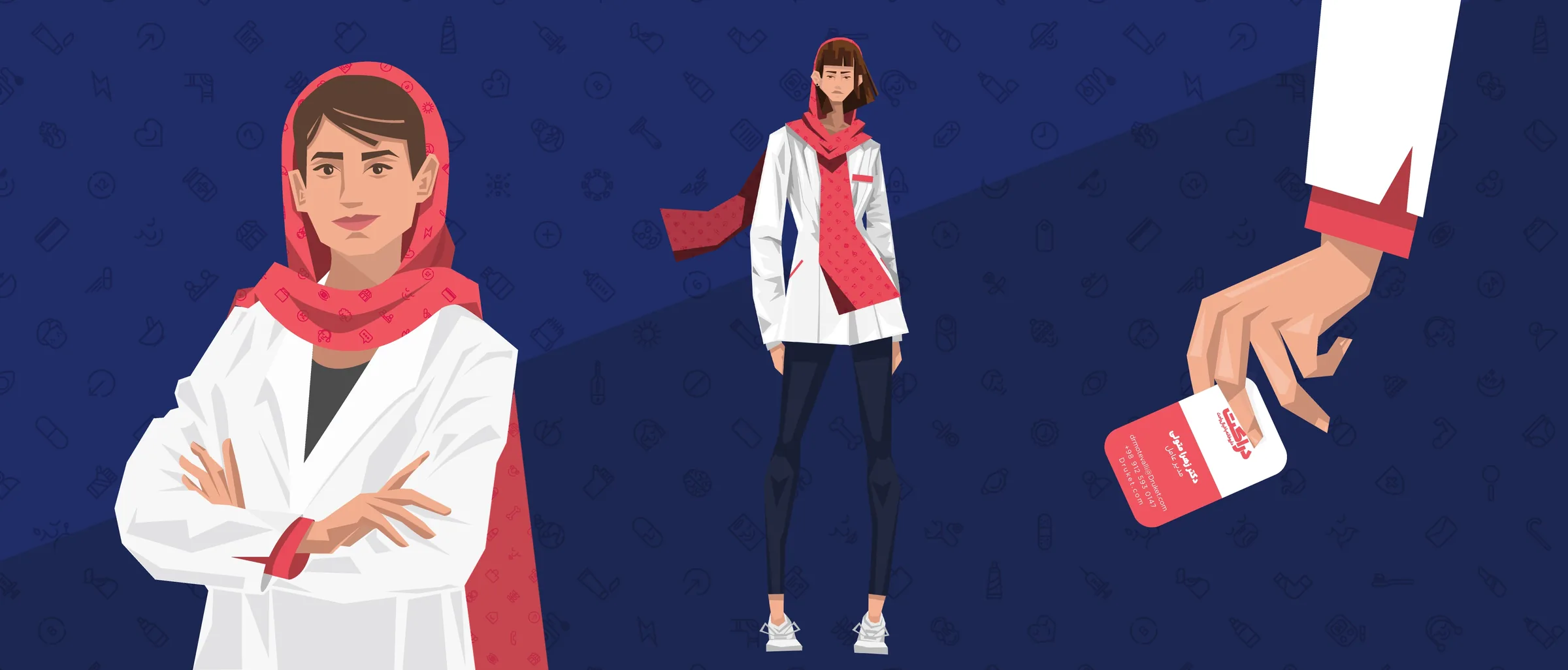 Druket pharmacist brand character and staff touchpoint illustration