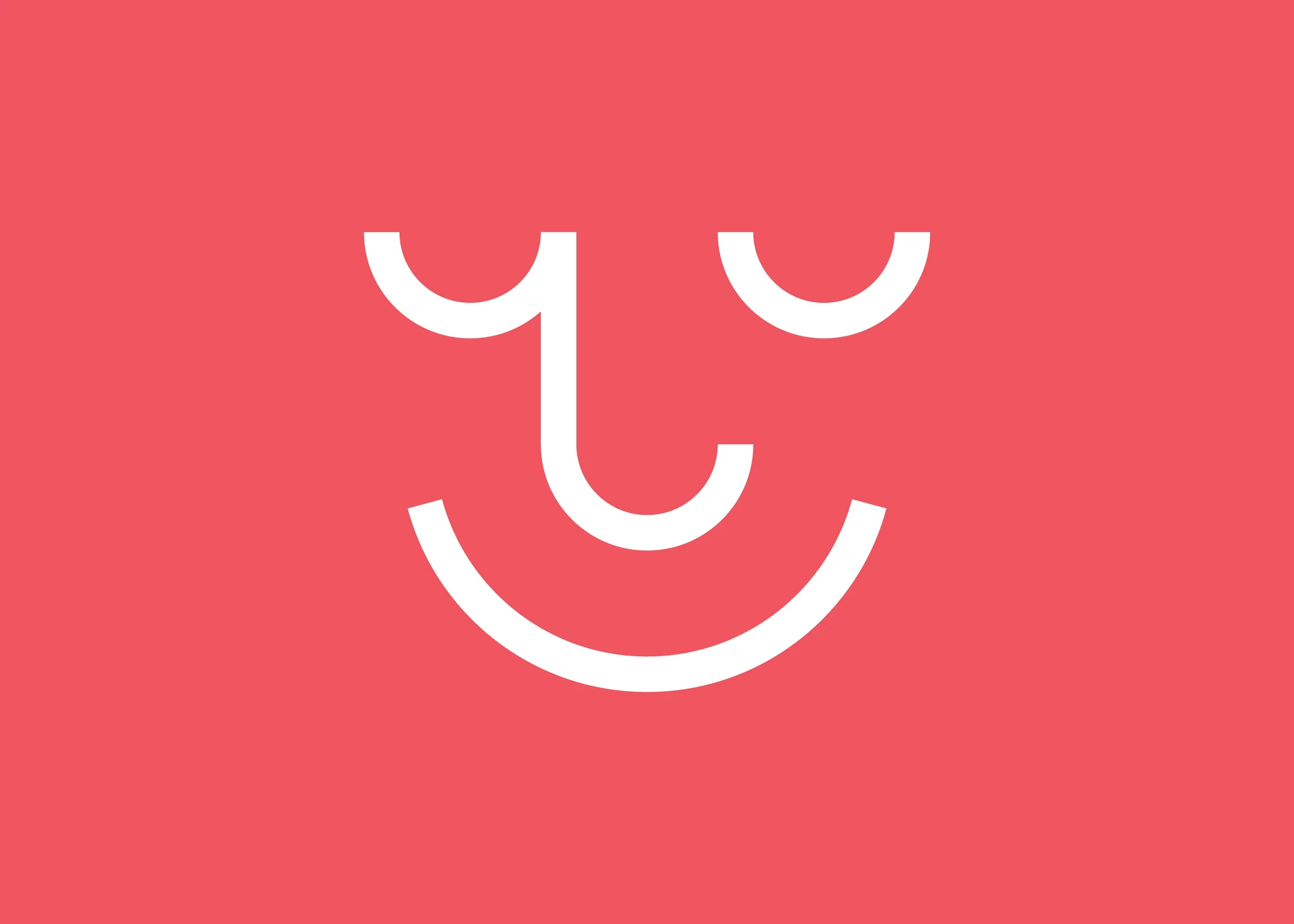 Druket smile-like white brand mark on a coral field