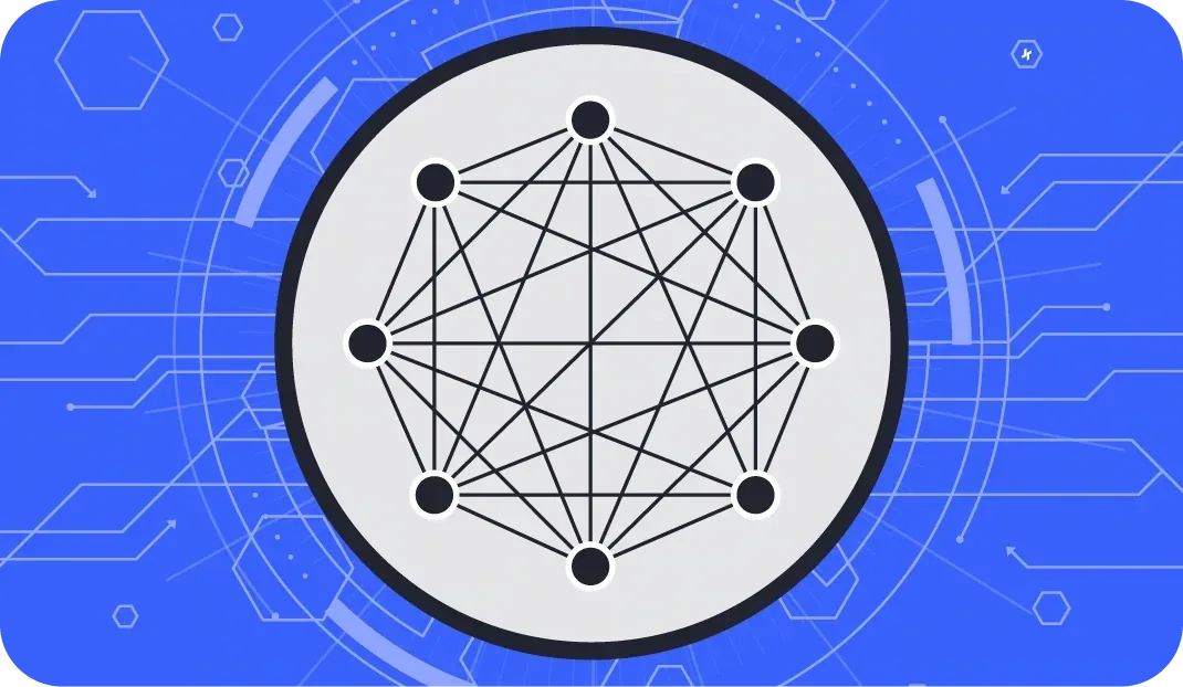 Rabex illustration showing a digital network diagram on blue