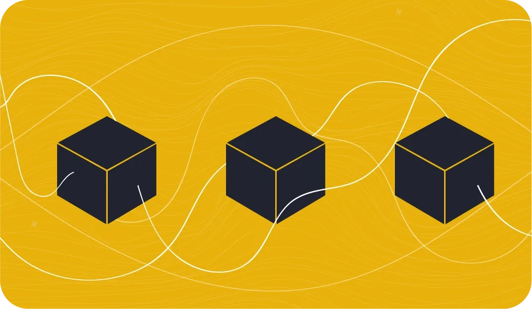 Rabex illustration showing cubes and flowing lines on yellow