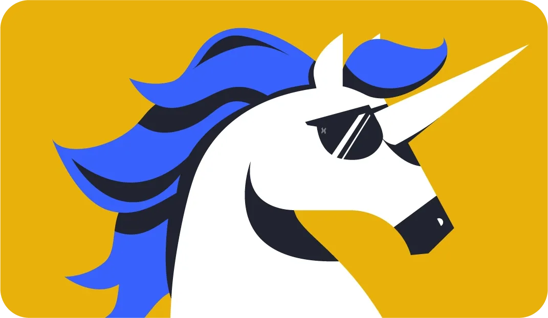 Rabex illustration of a unicorn profile on yellow