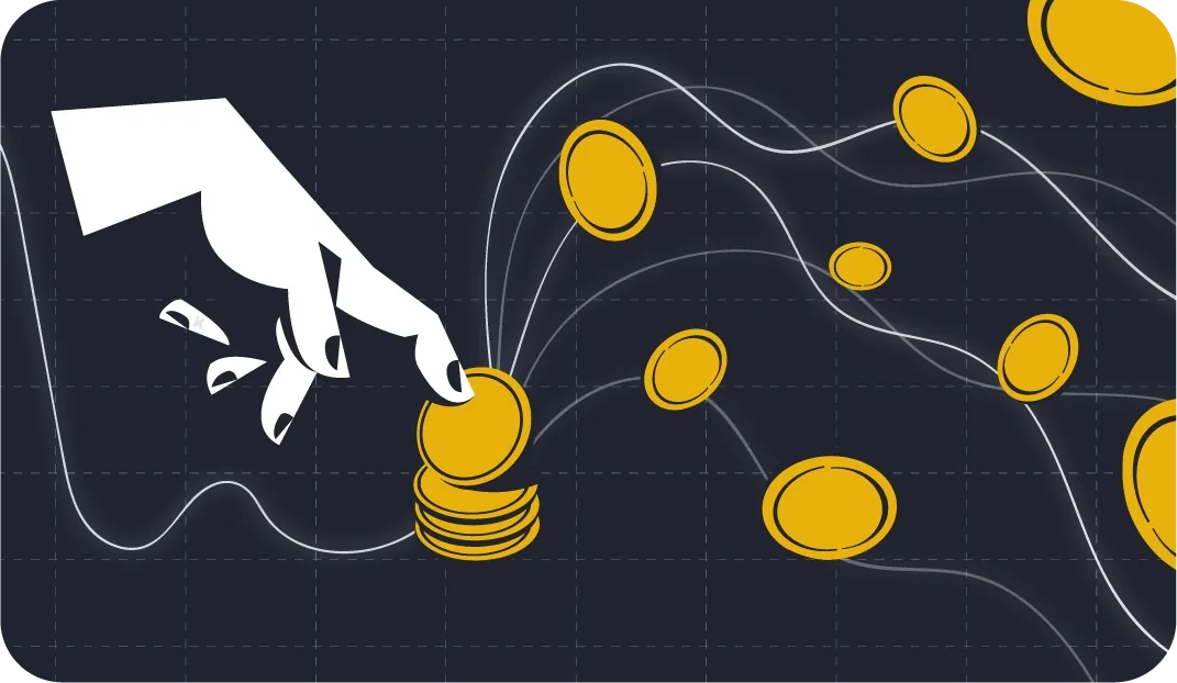 Rabex illustration showing a hand placing coins on a dark grid