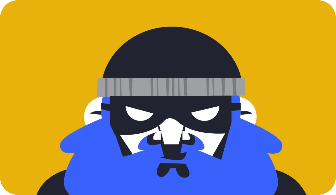 Rabex illustration of a masked character on yellow