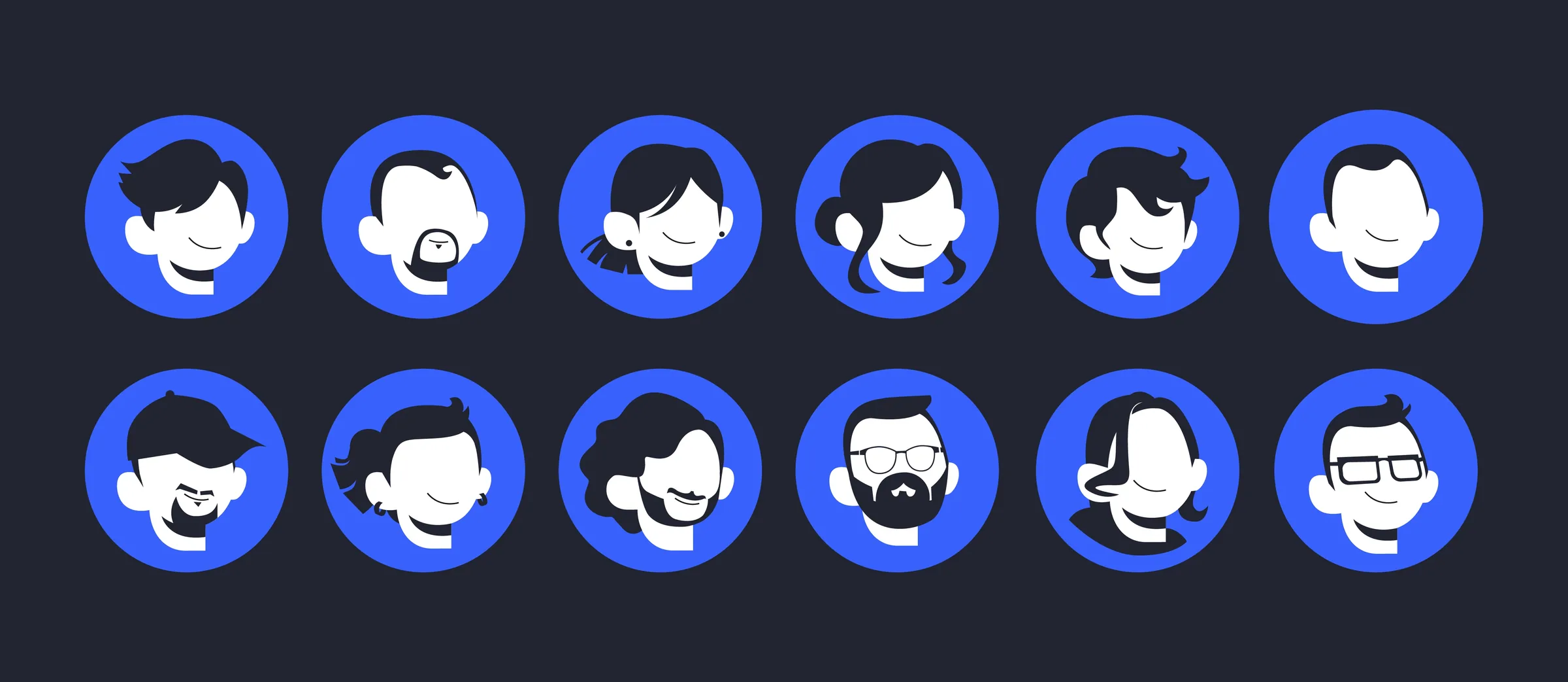 Rabex avatar illustration system with twelve blue profile icons