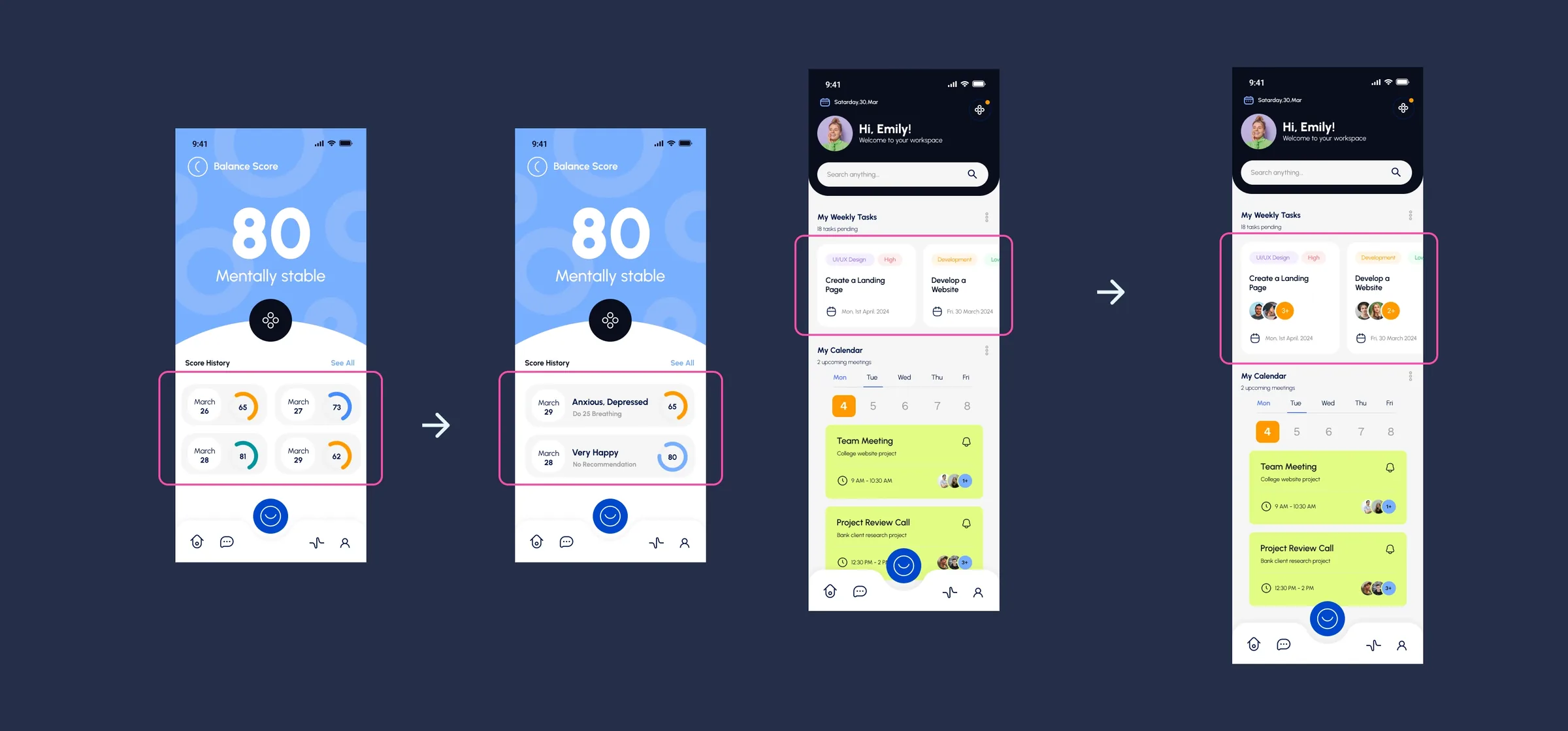 RemoteFit usability testing overview showing both tested prototype improvements