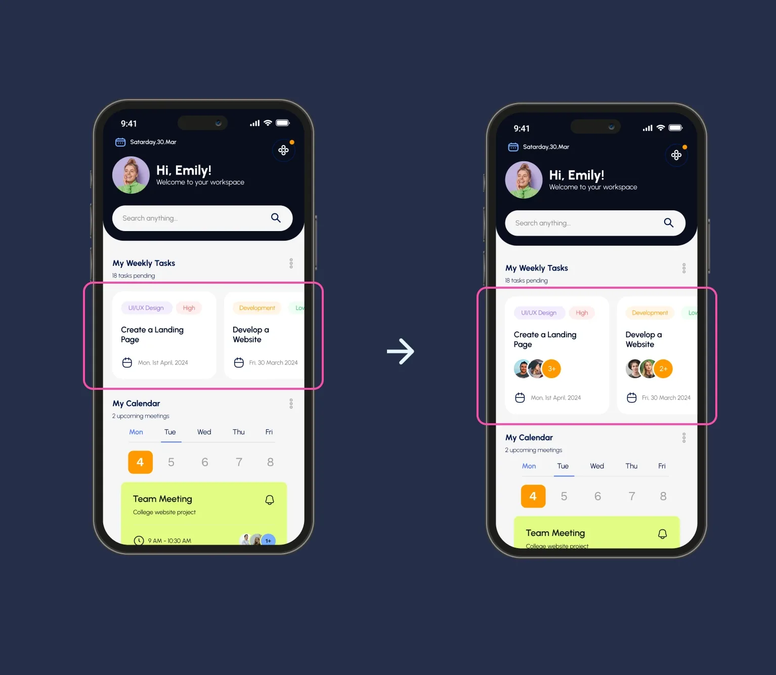 RemoteFit usability testing frame showing task cards updated with collaborators