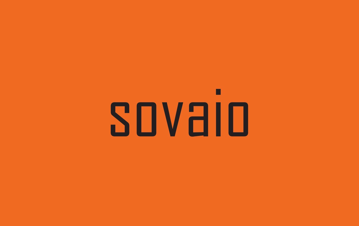Sovaio black wordmark on an orange background