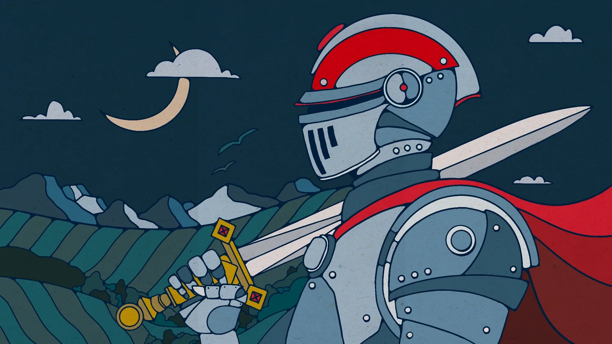 Blue knight character illustration